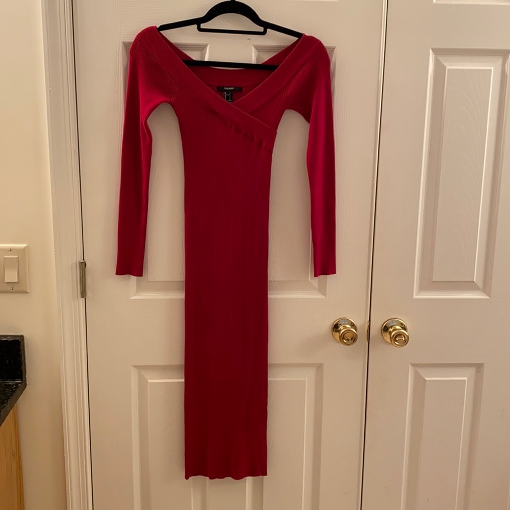 Forever 21 off the shoulder red hot sweater dress